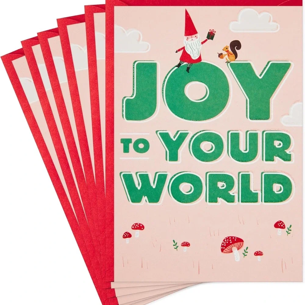Hallmark Joy to Your World Holiday Cards featuring Gnome and Mushroom, Pack of 6
